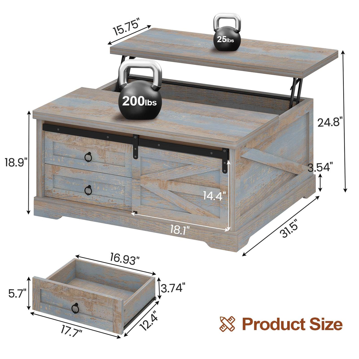 Itaar | 39.4 Inch Lift Top Coffee Table with Storage Farmhouse Coffee Tables for Living Room Square Coffee Table with Large Hidden Compartment