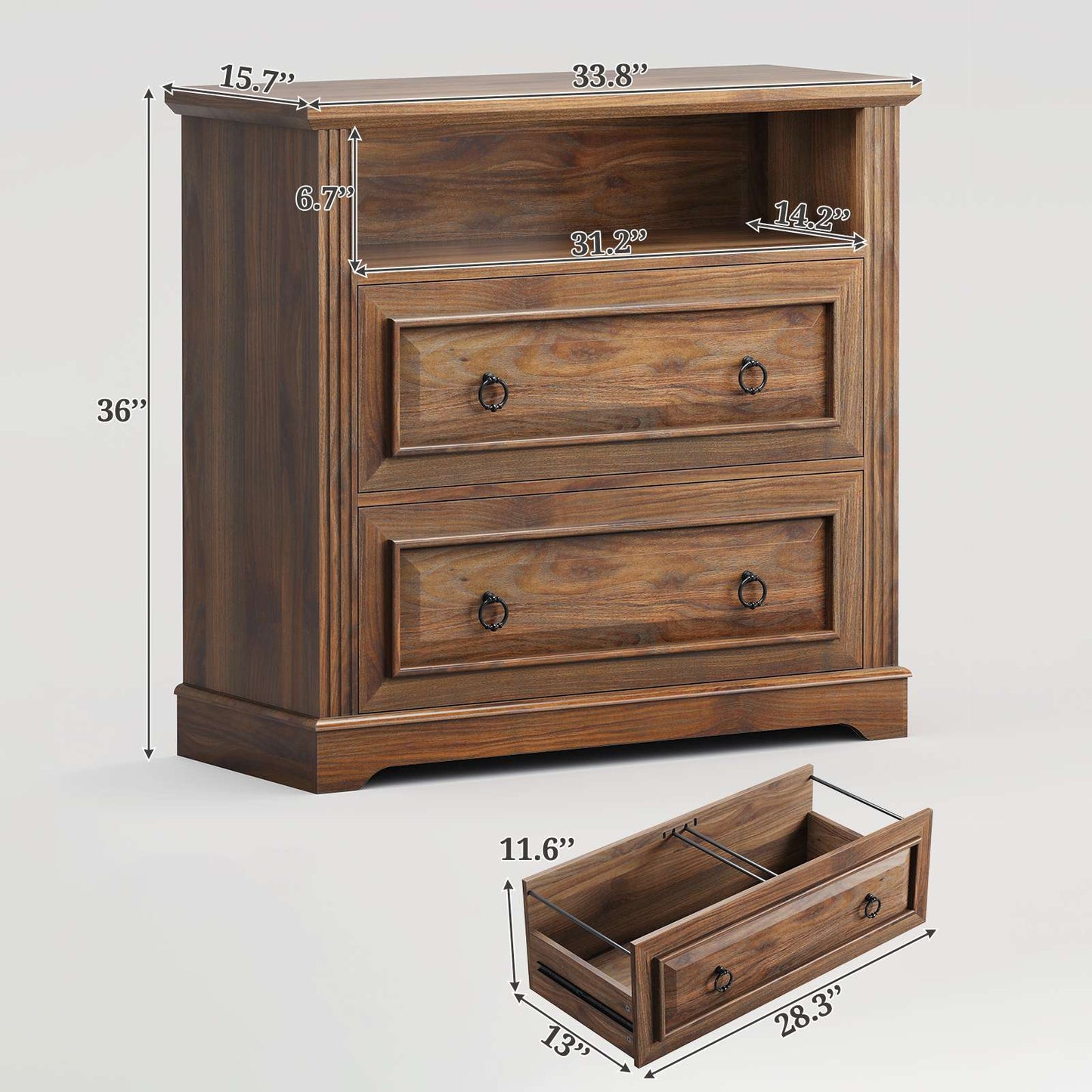 Itaar | 2 Drawer File Cabinet Farmhouse Filing Cabinet for Home Office Fits Letter Legal A4 Size Wood Lateral File Cabinet with Printer Stand