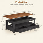 Itaar | Lift Top Coffee Table with Storage 47.2 Inch Farmhouse Coffee Table with 2 Drawers  Hidden Compartment
