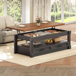 Itaar | Lift Top Coffee Table with Storage 47.2 Inch Farmhouse Coffee Table with 2 Drawers  Hidden Compartment
