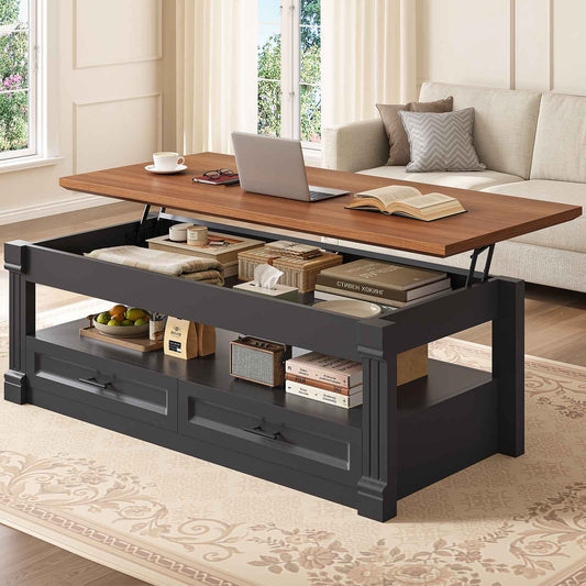 Itaar | Lift Top Coffee Table with Storage 47.2 Inch Farmhouse Coffee Table with 2 Drawers  Hidden Compartment