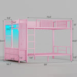 Itaar | Bunk Bed with Hall Tree and Power Outlet LED Bunk Bed Full Over Full with 6 Storage Drawers Safety Guardrail and Ladders