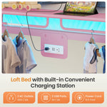 Itaar | Bunk Bed with Hall Tree and Power Outlet LED Bunk Bed Full Over Full with 6 Storage Drawers Safety Guardrail and Ladders