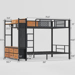 Itaar | Bunk Bed with Hall Tree and Power Outlet LED Bunk Bed Full Over Full with 6 Storage Drawers Safety Guardrail and Ladders