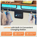 Itaar | Bunk Bed with Hall Tree and Power Outlet LED Bunk Bed Full Over Full with 6 Storage Drawers Safety Guardrail and Ladders