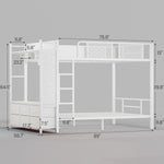 Itaar | Bunk Bed with Hall Tree and Power Outlet LED Bunk Bed Full Over Full with 6 Storage Drawers Safety Guardrail and Ladders