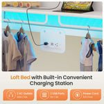 Itaar | Bunk Bed with Hall Tree and Power Outlet LED Bunk Bed Full Over Full with 6 Storage Drawers Safety Guardrail and Ladders