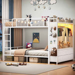 Itaar | Bunk Bed with Hall Tree and Power Outlet LED Bunk Bed Full Over Full with 6 Storage Drawers Safety Guardrail and Ladders