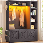 Itaar | Hall Tree with Bench and Shoe Storage Farmhouse Entryway Bench with Coat Rack 6 Storage Cubbies 10 Coat Hooks Led Lights
