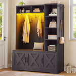 Itaar | Hall Tree with Bench and Shoe Storage Farmhouse Entryway Bench with Coat Rack 6 Storage Cubbies 10 Coat Hooks Led Lights