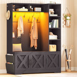 Itaar | Hall Tree with Bench and Shoe Storage Farmhouse Entryway Bench with Coat Rack 6 Storage Cubbies 10 Coat Hooks Led Lights