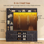 Itaar | Hall Tree with Bench and Shoe Storage 59.1 Inch Farmhouse Entryway Bench 12 Shelves 9 Coat Hooks Storage Bag Led Lights