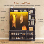 Itaar | Hall Tree with Bench and Shoe Storage Farmhouse Entryway Bench with Coat Rack 6 Storage Cubbies 10 Coat Hooks Led Lights