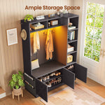 Itaar | Hall Tree with Bench and Shoe Storage Farmhouse Entryway Bench with Coat Rack 6 Storage Cubbies 10 Coat Hooks Led Lights