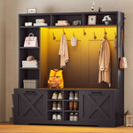 Itaar | Hall Tree with Bench and Shoe Storage 59.1 Inch Farmhouse Entryway Bench 12 Shelves 9 Coat Hooks Storage Bag Led Lights