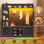 Itaar | Hall Tree with Bench and Shoe Storage 59.1 Inch Farmhouse Entryway Bench 12 Shelves 9 Coat Hooks Storage Bag Led Lights