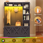Itaar | Hall Tree with Bench and Shoe Storage Farmhouse Entryway Bench with Coat Rack 6 Storage Cubbies 10 Coat Hooks Led Lights