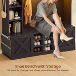 Itaar | Hall Tree with Bench and Shoe Storage 59.1 Inch Farmhouse Entryway Bench 12 Shelves 9 Coat Hooks Storage Bag Led Lights