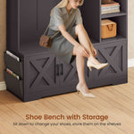 Itaar | Hall Tree with Bench and Shoe Storage Farmhouse Entryway Bench with Coat Rack 6 Storage Cubbies 10 Coat Hooks Led Lights