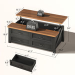 Itaar | 47.2 Inch Lift Top Coffee Table with Storage Farmhouse Coffee Tables for Living Room with 4 Wood Drawers