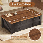 Itaar | 47.2 Inch Lift Top Coffee Table with Storage Farmhouse Coffee Tables for Living Room with 4 Wood Drawers