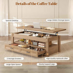 Itaar | Lift Top Coffee Table with Storage 47.2 Inch Farmhouse Coffee Table with 2 Drawers  Hidden Compartment