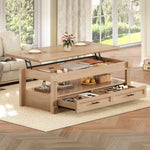 Itaar | Lift Top Coffee Table with Storage 47.2 Inch Farmhouse Coffee Table with 2 Drawers  Hidden Compartment