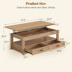 Itaar | Lift Top Coffee Table with Storage 47.2 Inch Farmhouse Coffee Table with 2 Drawers  Hidden Compartment
