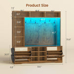 Itaar | Hall Tree with Bench and Shoe Storage 59.1 Inch Farmhouse Entryway Bench 12 Shelves 9 Coat Hooks Storage Bag Led Lights