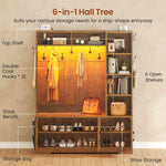 Itaar | Hall Tree with Bench and Shoe Storage Farmhouse Entryway Bench with Coat Rack 6 Storage Cubbies 10 Coat Hooks Led Lights