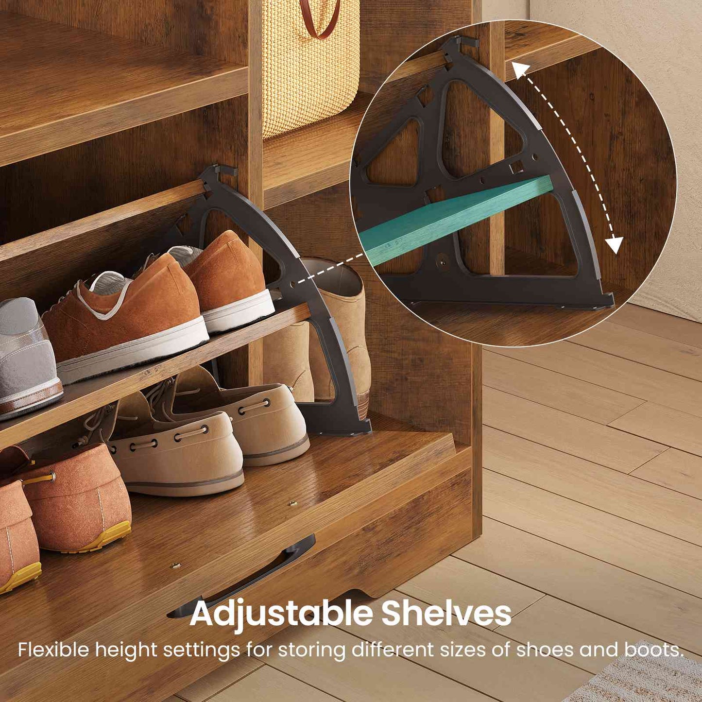 Itaar | Hall Tree with Bench and Shoe Storage 59.1 Inch Farmhouse Entryway Bench 12 Shelves 9 Coat Hooks Storage Bag Led Lights