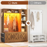 Itaar | Hall Tree with Bench and Shoe Storage Farmhouse Entryway Bench with Coat Rack 6 Storage Cubbies 10 Coat Hooks Led Lights