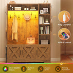 Itaar | Hall Tree with Bench and Shoe Storage Farmhouse Entryway Bench with Coat Rack 6 Storage Cubbies 10 Coat Hooks Led Lights