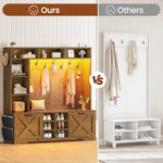 Itaar | Hall Tree with Bench and Shoe Storage 59.1 Inch Farmhouse Entryway Bench 12 Shelves 9 Coat Hooks Storage Bag Led Lights
