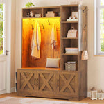 Itaar | Hall Tree with Bench and Shoe Storage Farmhouse Entryway Bench with Coat Rack 6 Storage Cubbies 10 Coat Hooks Led Lights