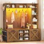 Itaar | Hall Tree with Bench and Shoe Storage 59.1 Inch Farmhouse Entryway Bench 12 Shelves 9 Coat Hooks Storage Bag Led Lights