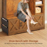 Itaar | Hall Tree with Bench and Shoe Storage Farmhouse Entryway Bench with Coat Rack 6 Storage Cubbies 10 Coat Hooks Led Lights