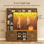 Itaar | Hall Tree with Bench and Shoe Storage 59.1 Inch Farmhouse Entryway Bench 12 Shelves 9 Coat Hooks Storage Bag Led Lights