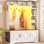 Itaar | Hall Tree with Bench and Shoe Storage Farmhouse Entryway Bench with Coat Rack 6 Storage Cubbies 10 Coat Hooks Led Lights