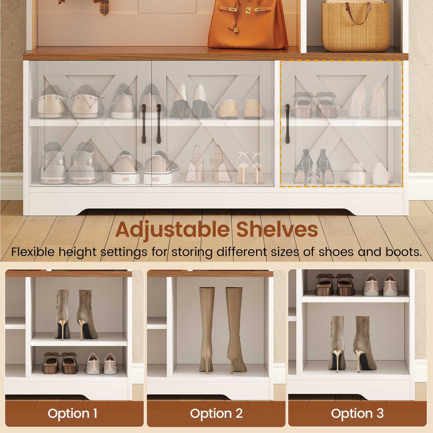Itaar | Hall Tree with Bench and Shoe Storage Farmhouse Entryway Bench with Coat Rack 6 Storage Cubbies 10 Coat Hooks Led Lights