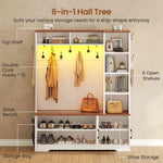 Itaar | Hall Tree with Bench and Shoe Storage Farmhouse Entryway Bench with Coat Rack 6 Storage Cubbies 10 Coat Hooks Led Lights