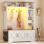 Itaar | Hall Tree with Bench and Shoe Storage Farmhouse Entryway Bench with Coat Rack 6 Storage Cubbies 10 Coat Hooks Led Lights