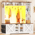 Itaar | Hall Tree with Bench and Shoe Storage 59.1 Inch Farmhouse Entryway Bench 12 Shelves 9 Coat Hooks Storage Bag Led Lights