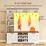 Itaar | Hall Tree with Bench and Shoe Storage 59.1 Inch Farmhouse Entryway Bench 12 Shelves 9 Coat Hooks Storage Bag Led Lights