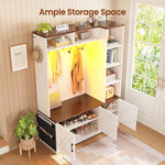Itaar | Hall Tree with Bench and Shoe Storage Farmhouse Entryway Bench with Coat Rack 6 Storage Cubbies 10 Coat Hooks Led Lights
