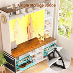 Itaar | Hall Tree with Bench and Shoe Storage 59.1 Inch Farmhouse Entryway Bench 12 Shelves 9 Coat Hooks Storage Bag Led Lights