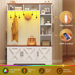 Itaar | Hall Tree with Bench and Shoe Storage Farmhouse Entryway Bench with Coat Rack 6 Storage Cubbies 10 Coat Hooks Led Lights