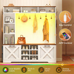 Itaar | Hall Tree with Bench and Shoe Storage 59.1 Inch Farmhouse Entryway Bench 12 Shelves 9 Coat Hooks Storage Bag Led Lights