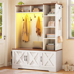 Itaar | Hall Tree with Bench and Shoe Storage Farmhouse Entryway Bench with Coat Rack 6 Storage Cubbies 10 Coat Hooks Led Lights