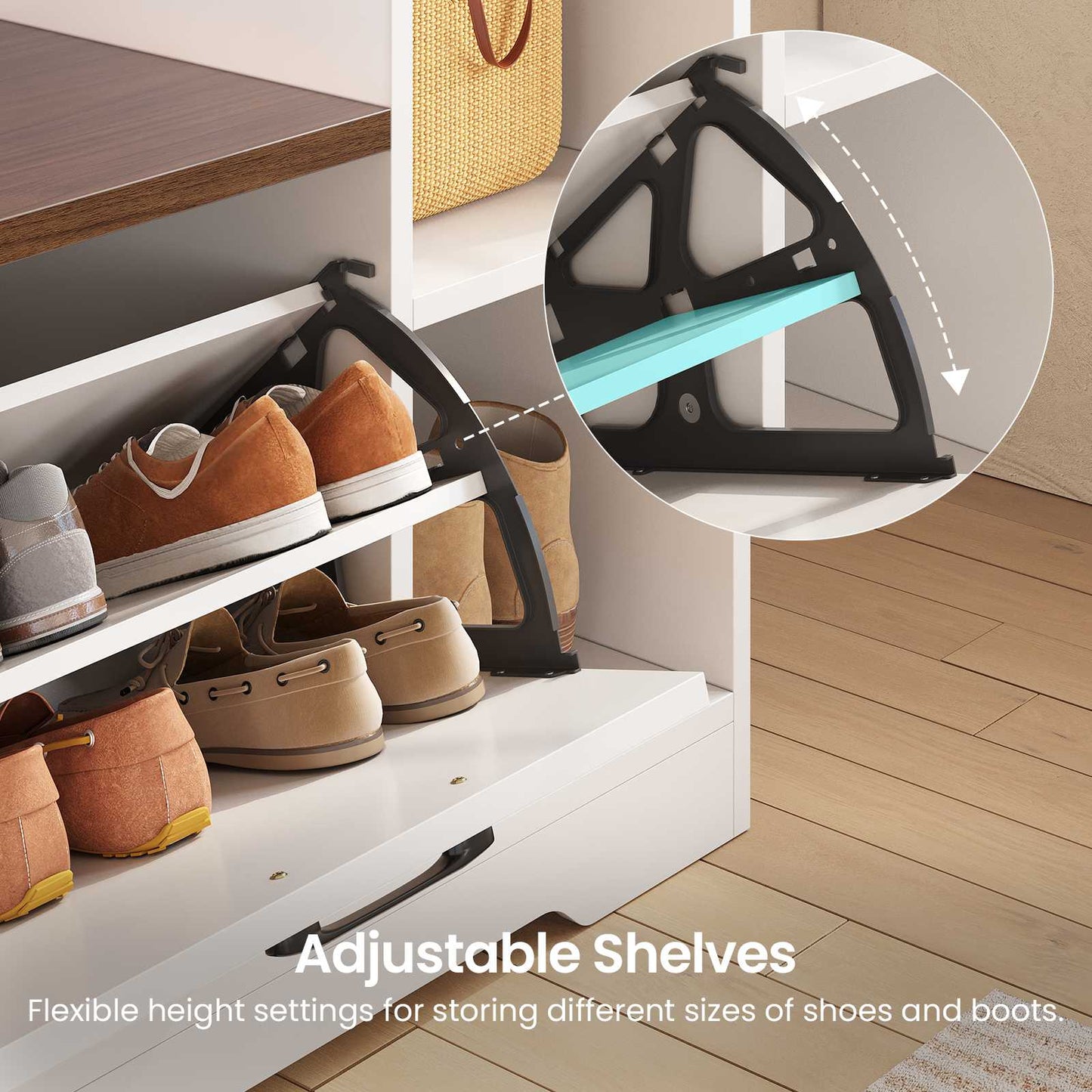 Itaar | Hall Tree with Bench and Shoe Storage 59.1 Inch Farmhouse Entryway Bench 12 Shelves 9 Coat Hooks Storage Bag Led Lights